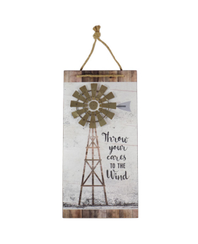 Special Price Wood Metal Throw Your Cares Wind Sign