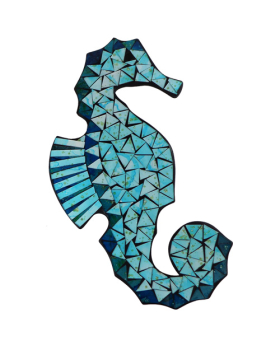 Multi Blue Mosaic Seahorse Wall Plaque