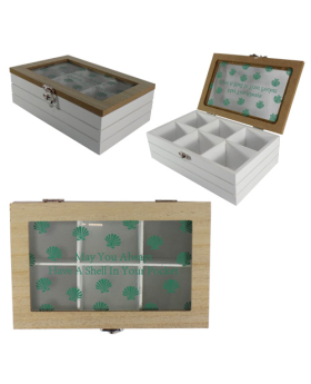 Wood 6 Space divided Seashell Box
