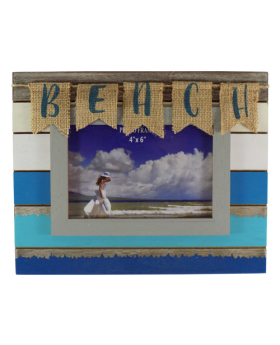 Wood/Burlap Flag Beach 4x6 Picture Frame