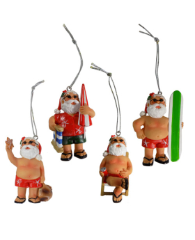 4 Assorted Rein Beach Santa Christmas Ornaments
