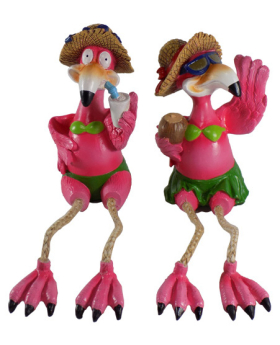 2 Assorted Resin Drinking Flamingos/Dangle legs