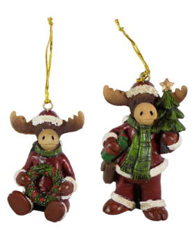 Closeout 2 Assorted Resin Christmas Moose Ornaments