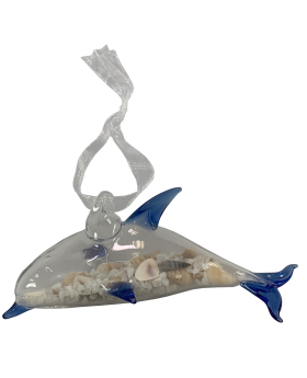 Special Price Glass Dolphin w/ Sand & Shells Christmas Ornament