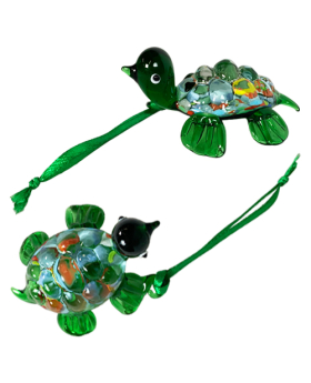 Green/Multi Color Glass Turtle Christmas Ornaments