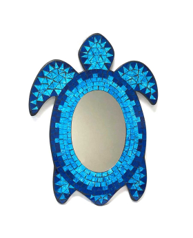 Large blue mosaic Turtle wall mirror