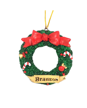  Christmas Wreath Ornament with Branson name banner