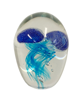 Glass glow in the dark blue double Jellyfish Paperweight