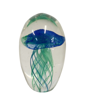 Small glass glow in the dark blue/green Jellyfish Paperweight