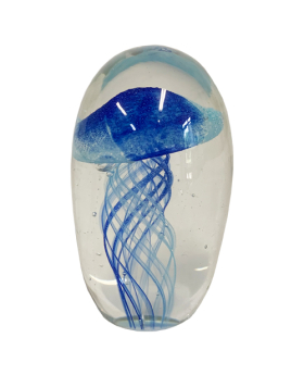 Small glass glow in the dark blue Jellyfish Paperweight