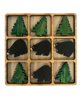 Wood Blk Bear/Pine Tree Tic Tac Toe game
