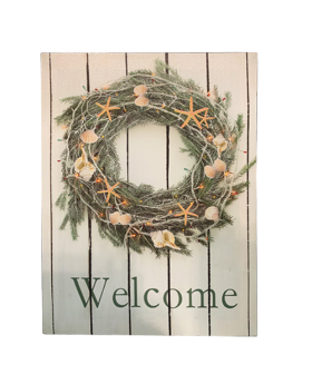 Special Price  Printed canvas shell wreath with 20 fiber optic lights