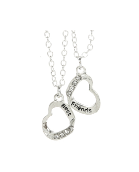 Rhinestone Heart Best Friends Necklace Set