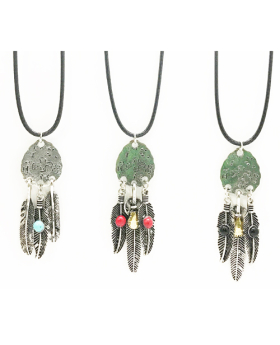 Concho Feather Cord Neck with Stones