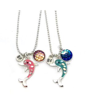 Glitter Dolphin & Charm Best Friends Necklace Set