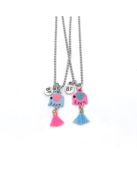 Elephant with Tassel Best Friend Necklace Set