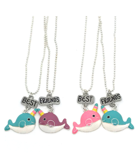 Rainbow-horned Narwhal Best Friend Necklace Set