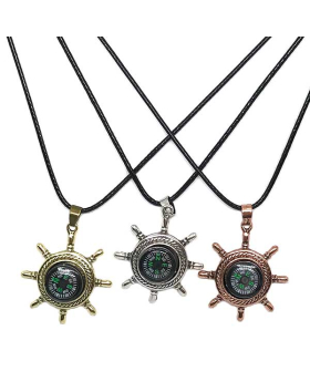 Ships Wheel with Compass necklace assorted Silver/Gold/Rose Gold