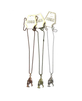 Assorted Silver/Gold/Rose Gold Wolf Face pendant on ball chain necklace