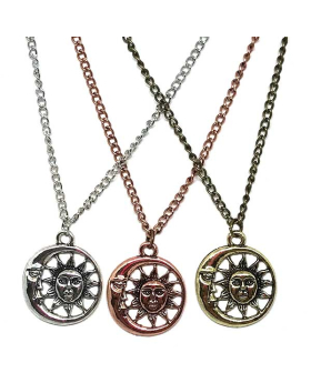 Moon with cut out Sun necklace assorted Silver/Gold/Rose Gold