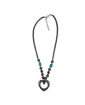 Hematite heart and Turquoise bead Necklace