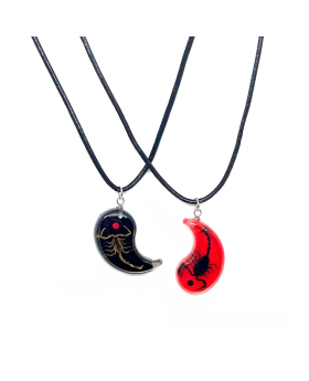 Resin Scorpion red/black yin/yang best friends necklace