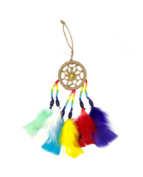 2 inch Hemp Dreamcatcher with assorted beads and feathers