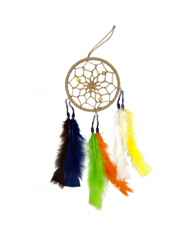 4 inch Hemp Dreamcatcher with assorted feathers and beads