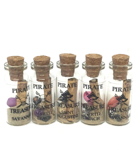 Pirate map bottle with sand and shells