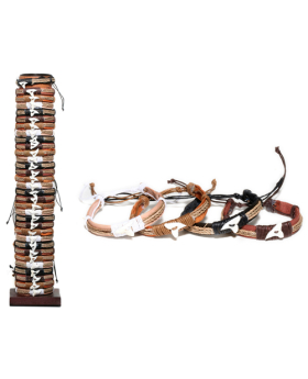 Assorted Color Shark Tooth with Straw Leather Bracelet