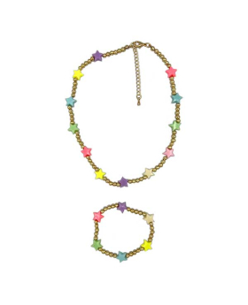 Multicolor Stars with gold beads Necklace and Bracelet set