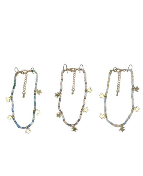 3 Assorted beaded anklet with gold Turtle charms