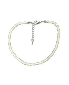 Small round white Fimo beaded Anklet
