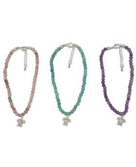 Stone beaded Anklet with clear Crystal Turtle charm assorted