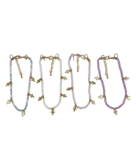 Beaded Anklet with 5 gold dangle Crosses 