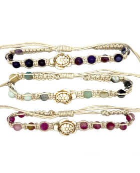 Macrame bracelet with assorted Stone beads and white Turtle bead
