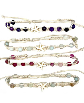 Macrame bracelet with assorted Stone beads and White Starfish bead