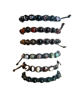 Macrame adjustable Bracelet with assorted Genuine Stone Round beads