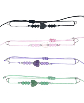Genuine stone Heart Bead on adjustable sting bracelet with assorted beads