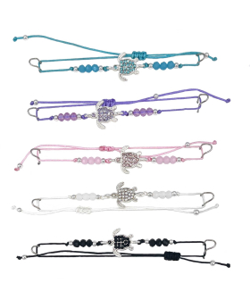 Assorted rhinestone Turtle on adjustable string bracelet 