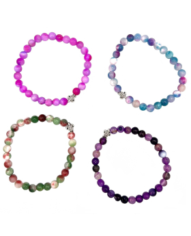 Assorted genuine stone bead Bracelet with small silver Turtle bead