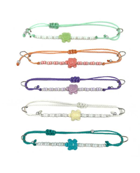 Assorted resin Turtle with colored pearls on adjustable string Bracelet