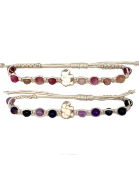 Pink and Purple assorted macrame Bracelet with Genuine Stone beads and Elephant