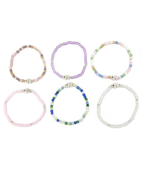 6 Assorted elastic Beaded Bracelet with Crystal Elephant charm