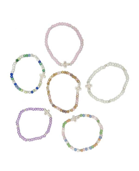 Assorted elastic Beaded Bracelet with Crystal Cross charm