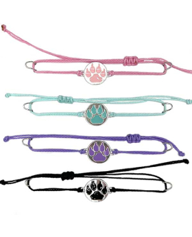 Assorted colored enamel Bear Paw charm on adjustable string Bracelet