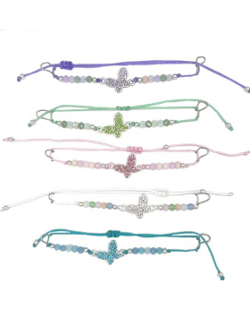 Assorted Colored Crystal Butterfly charm on beaded string Bracelet