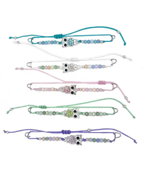 Assorted colored Crystal Owl on beaded string Bracelet