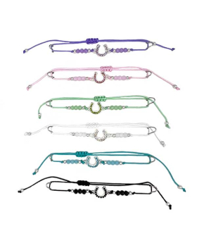 Assorted Colored Crystal Horseshoe charm on string Bracelet