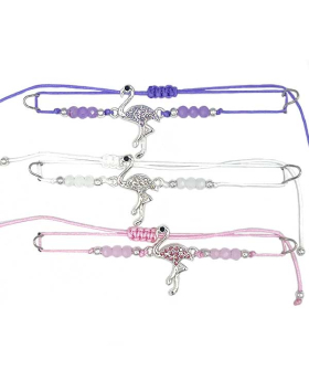 3 Assorted beaded string Bracelet with Crystal Flamingo